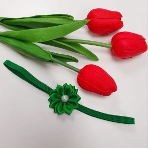 Opaska dziecięca na gumce kwiatek zielona