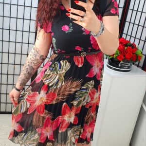 Sukienka midi z plisem FLOWERS